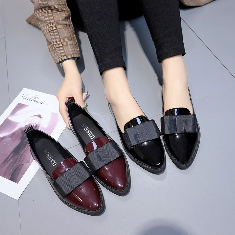 Women Shoes Heels - Black/ Wine Red Patent Leather Pointed