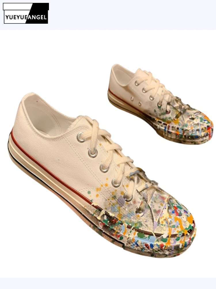 Women'S Shoes For Work - Womens Spring New Lace-Up Painted Low