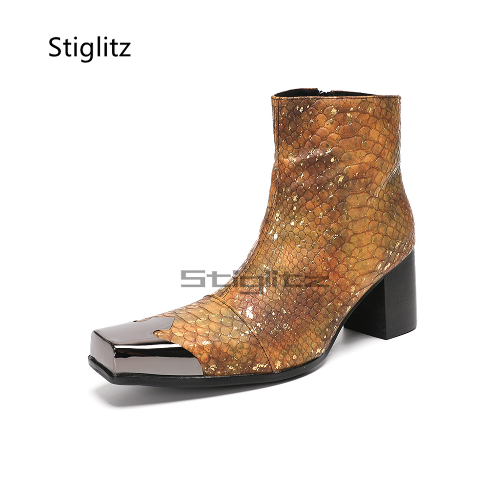 Golden Brown Snake Print Ankle - đánh giá và giá Block Heel Ankle Boots