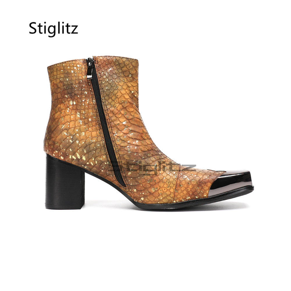 Golden Brown Snake Print Ankle - đánh giá và giá Block Heel Ankle Boots