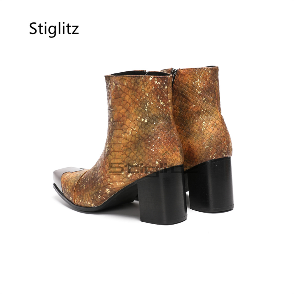 Golden Brown Snake Print Ankle - đánh giá và giá Block Heel Ankle Boots
