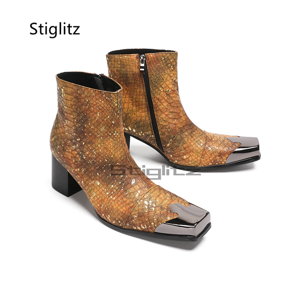Golden Brown Snake Print Ankle - đánh giá và giá Block Heel Ankle Boots