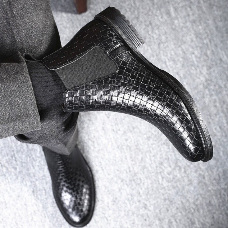 Men's Woven Pattern Chelsea Bo - đánh giá và giá Block Heel Ankle Boots