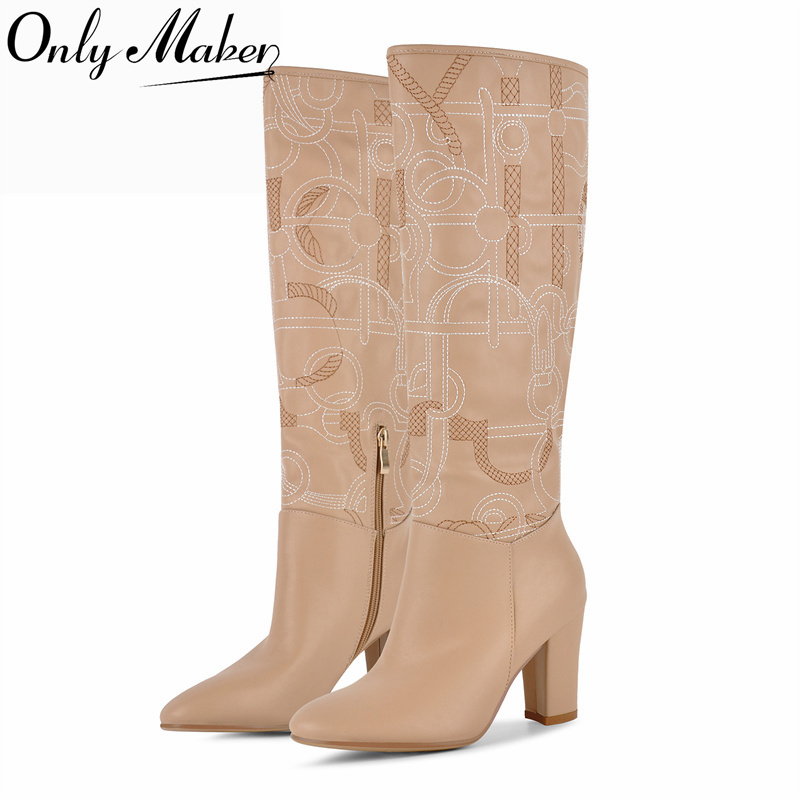 Onlymaker Apricot Embroidery K - đánh giá và giá Block Heel Ankle Boots