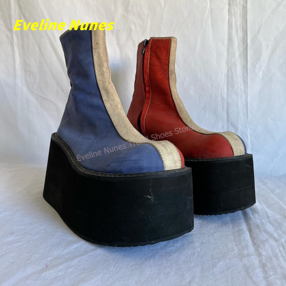 Y2K Red Blue Platform Ankle Bo - đánh giá và giá Block Heel Ankle Boots