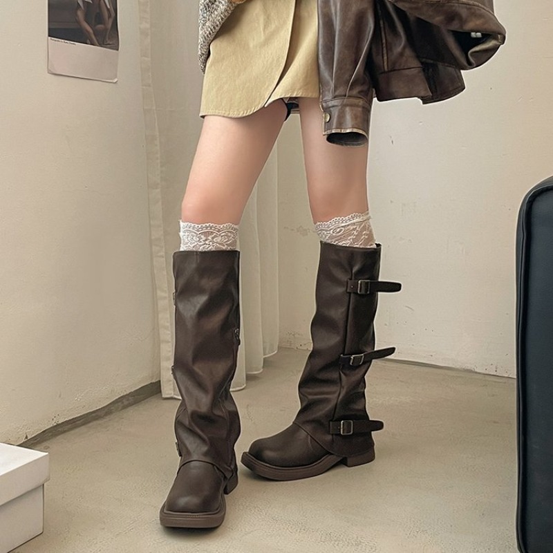 Pleated Buckle Knight Boots fo - đánh giá và giá Block Heel Ankle Boots