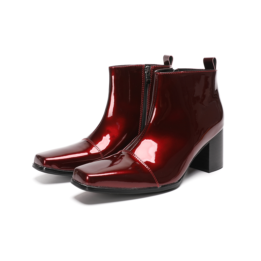 Male Red Genuine Leather High  - đánh giá và giá Block Heel Ankle Boots