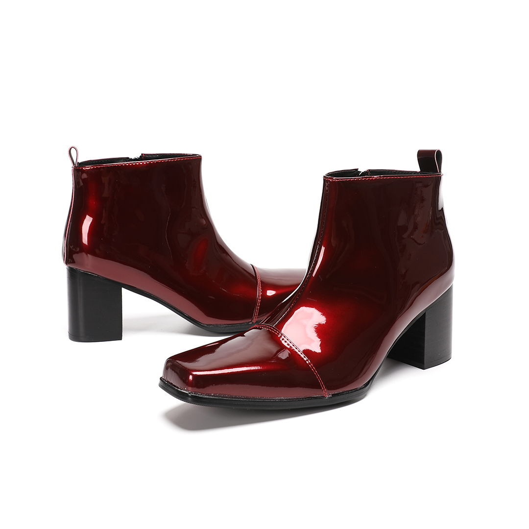 Male Red Genuine Leather High  - đánh giá và giá Block Heel Ankle Boots