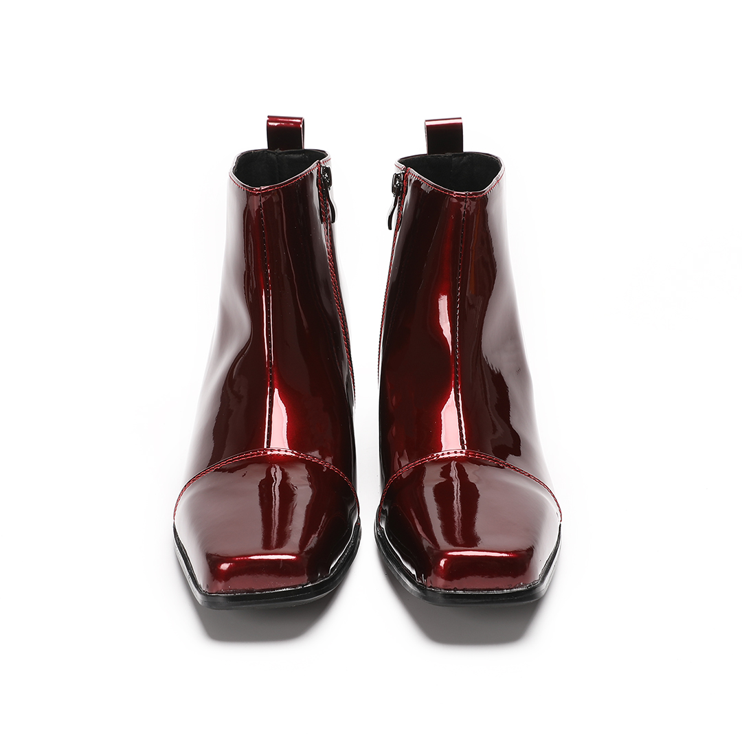 Male Red Genuine Leather High  - đánh giá và giá Block Heel Ankle Boots